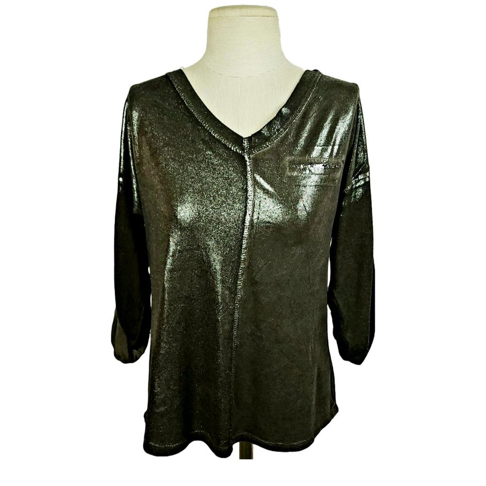 New Shiney Black Metallic Long Sleeve Shirt